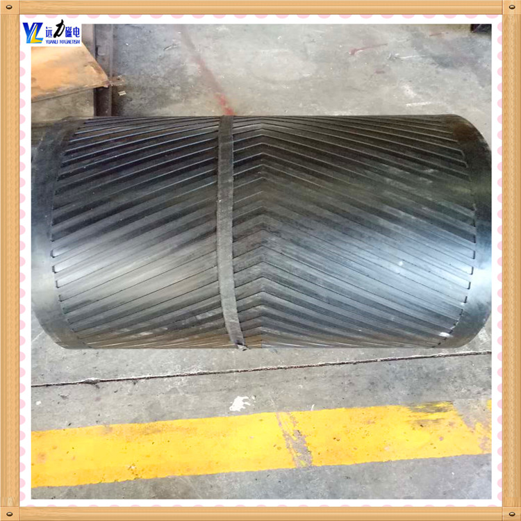 卸鐵皮帶除鐵器-環(huán)形輸送帶按帶體拉伸強(qiáng)度可分為M、L、H等型號(hào)，其相應(yīng)拉伸強(qiáng)度如下表： 　　其中M型，其帶芯系用優(yōu)質(zhì)維棉交織帆布，一般2-6層，膠厚度約7.5mm-20mm; L型系用NN-200型尼帆布(或聚酯帆布)作強(qiáng)力層，一般2-6層，膠厚度7.500mm-20mm。用于各種自卸式除鐵器配件用。  　　H型系用NN-300型尼龍帆布(或聚酯帆布)作強(qiáng)力層，一般2-4層，膠帶總厚度7.500mm-20mm。  　　膠帶最大寬度為3100mm，按照作用性能，可提供普通型、耐熱型、耐寒型(不低于-4℃)耐酸堿型、導(dǎo)靜電型、耐高溫型(不高于150℃)及衛(wèi)生型等。  　　卸鐵皮帶除鐵器其它特殊性能要求，可協(xié)商試制